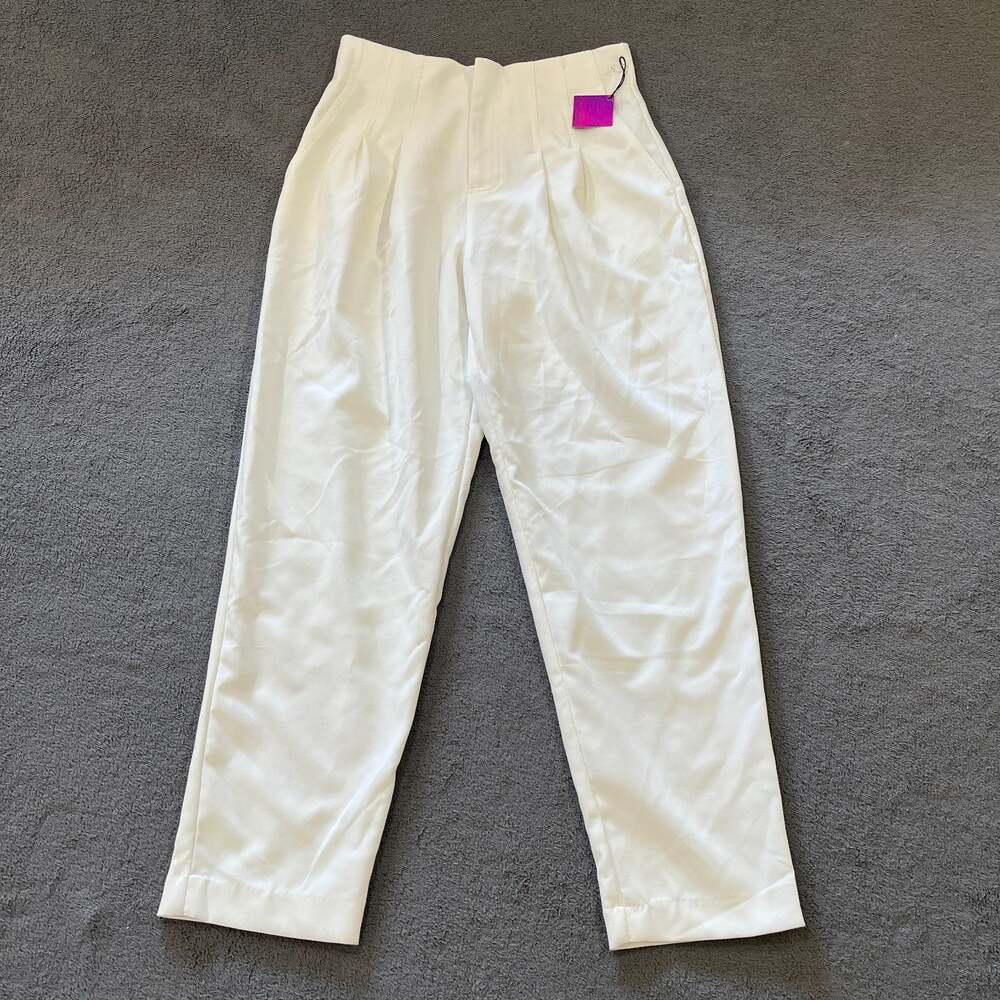 Forever 21 Ivory High Waist Pleated Ankle Dress Trousers Women's Medium NWT